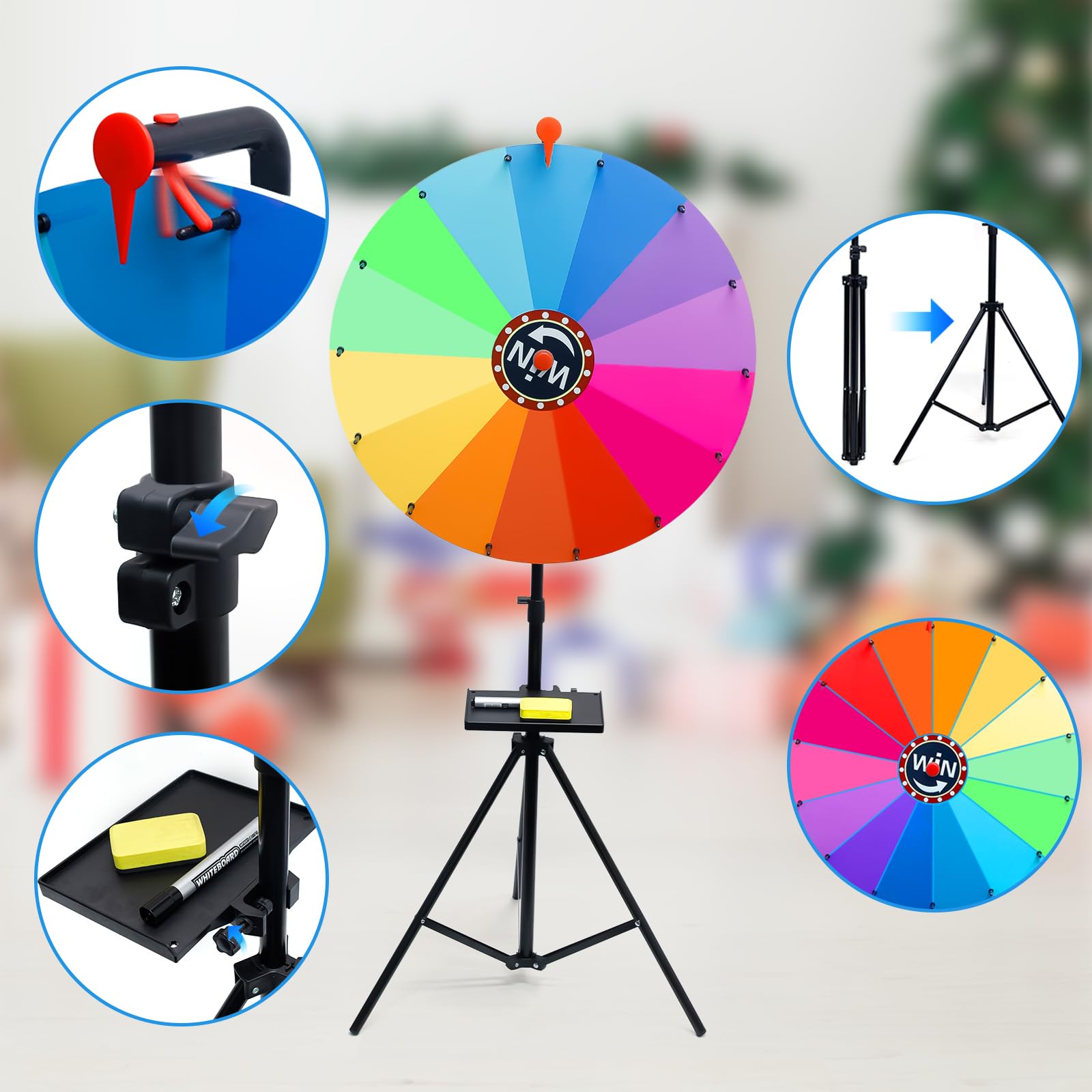 Grande Roue de la Fortune avec Trépied Hauteur Réglable 95-150cm Roue de Loterie avec Gomme et Marqueur Roue de Prize Wheel pour Fêtes Anniversaires Mariages Pendaisons de Crémaillère Noël (2#)