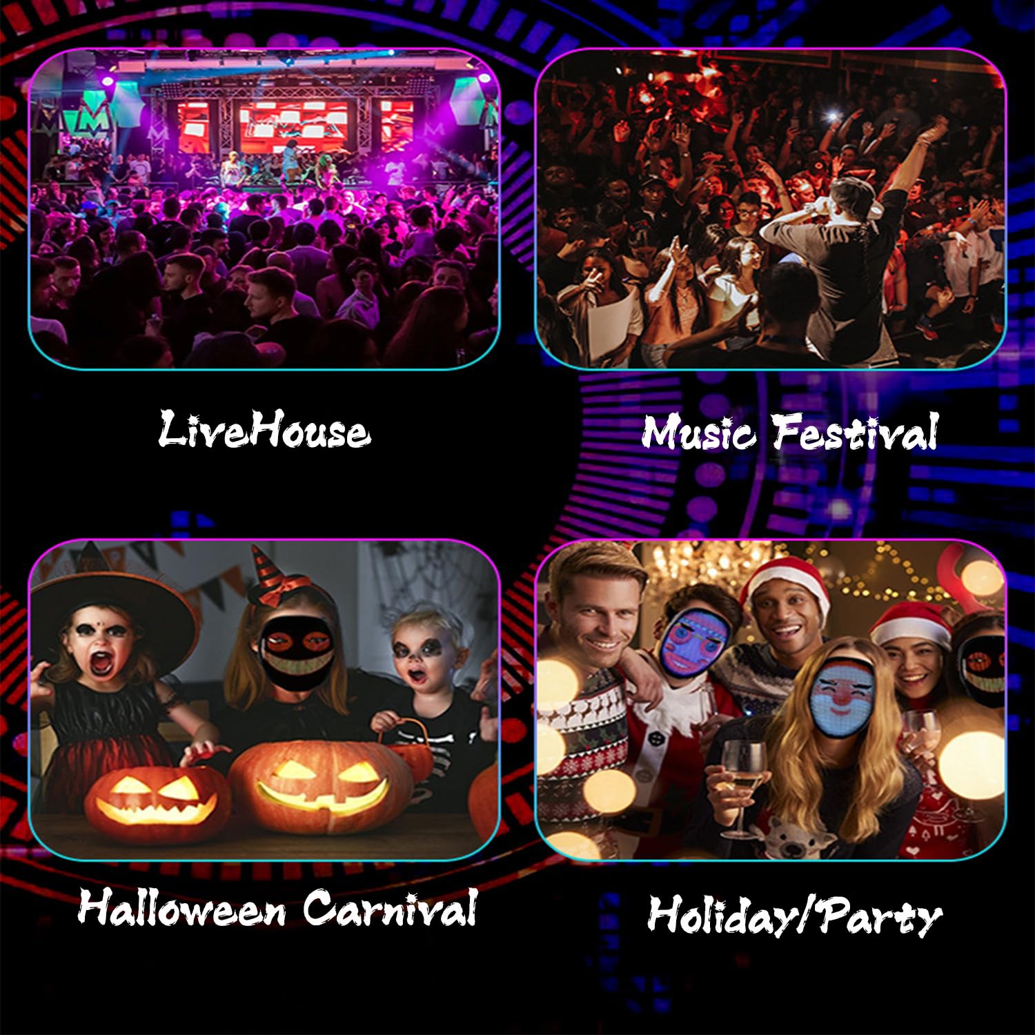 Maschera LED per bambini con rilevamento dei gesti, maschera LED di Halloween per bambini e adolescenti, maschera per il viso spaventosa che si illumina con 30 immagini statiche e 40 immagini
