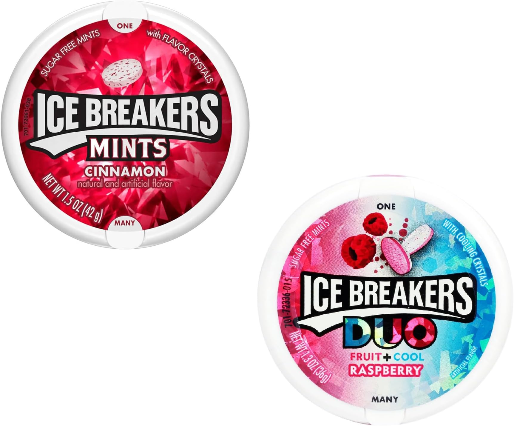 Ice Breakers Mints Cinnamon 42 G,Sugar Free Mints With Flavor Crystals And Ice Breakers Duo Fruit + Cool Raspberry 36 G,Sugar Free Mints With Cooling Crystals