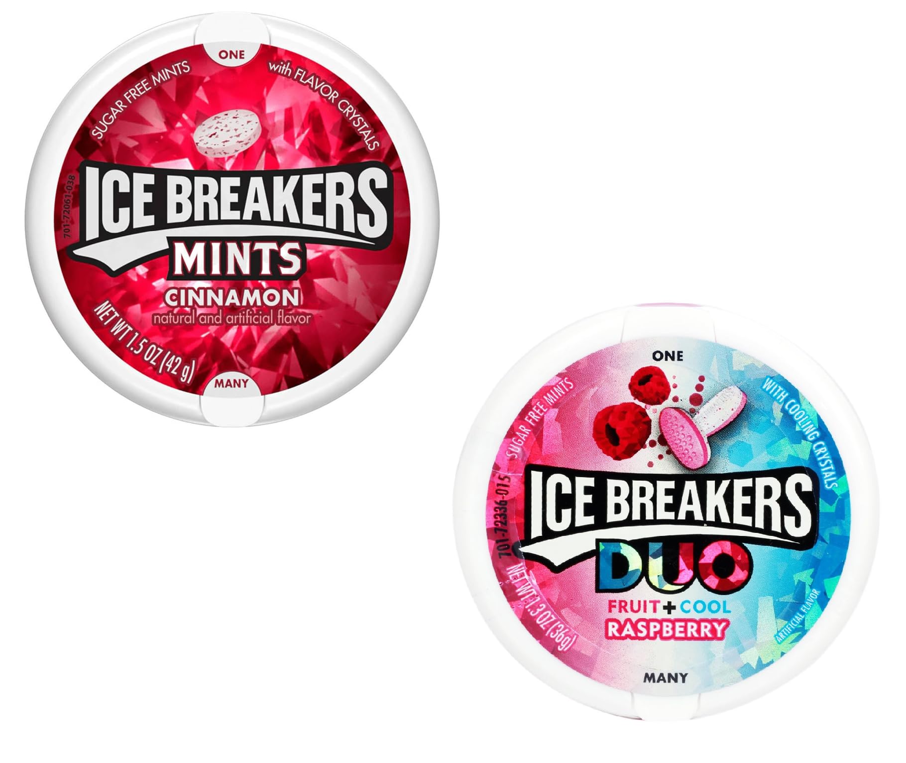 Ice Breakers Mints Cinnamon 42 G,Sugar Free Mints With Flavor Crystals And Ice Breakers Duo Fruit + Cool Raspberry 36 G,Sugar Free Mints With Cooling Crystals