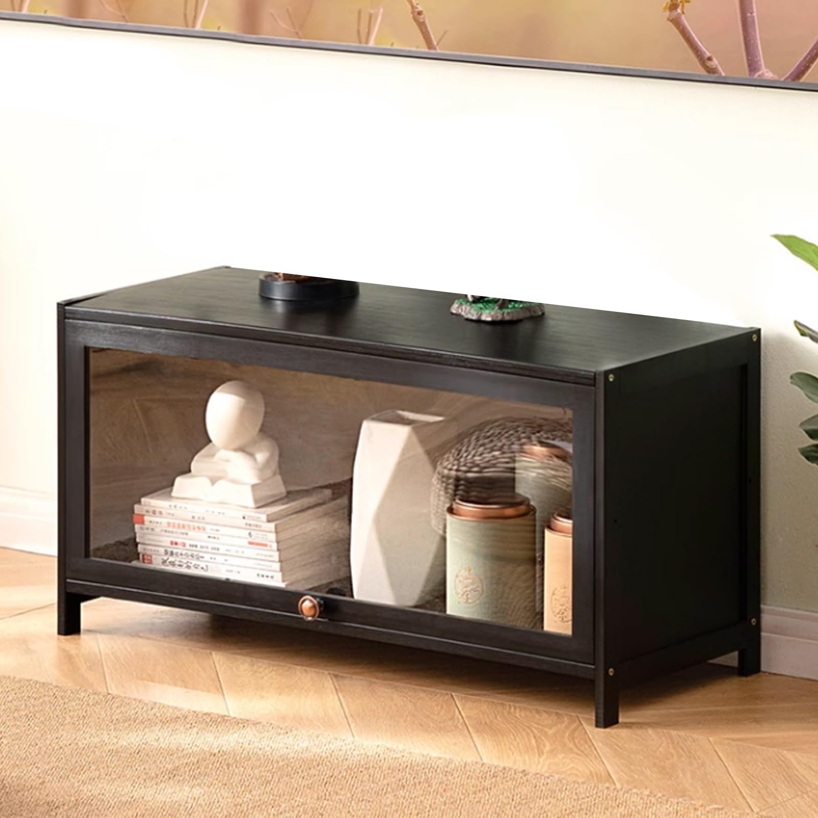 Meuble TV sur pied au design librement assemblé et polyvalent noir