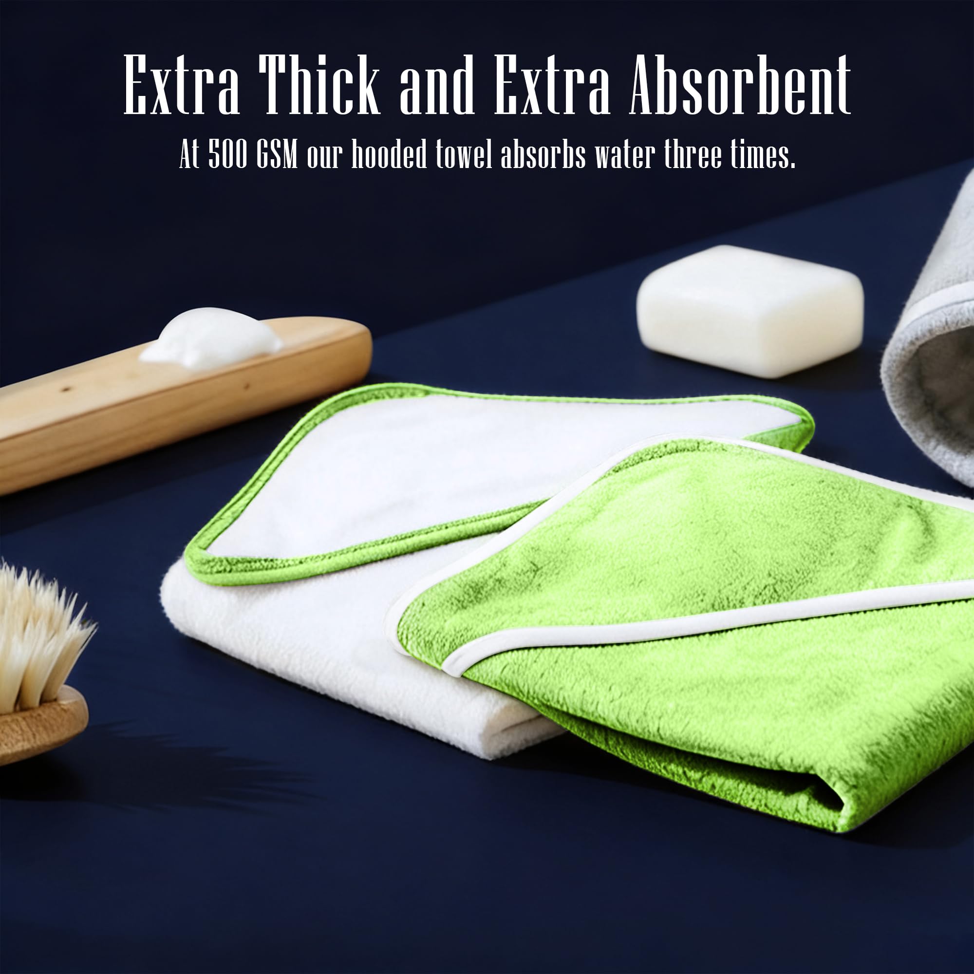 Lot de 2 serviettes de bain pour bébé – Rayonne en bambou – Serviettes à capuche ultra douces pour enfants – Taille XL pour 0 à 7 ans (blanc et vert, 94,5 x 94,5 cm)