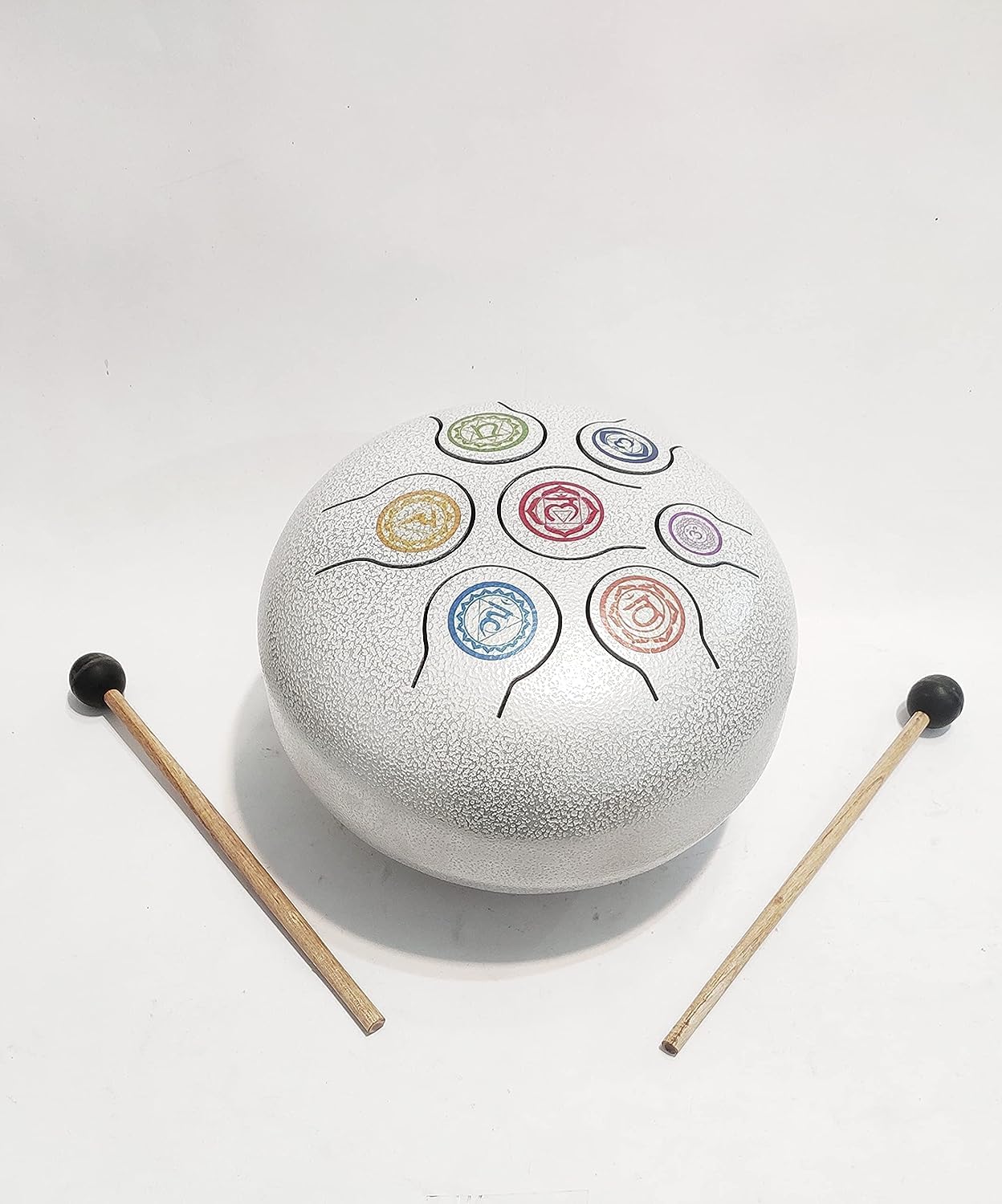 7-Chakra Tongue, Happy Drum 9", Hand Pan, Hand Drum, Small Instruments for Musical Education, Meditation Yoga, Gift for Tongue Drum Percussion Beginner By Devotional India White