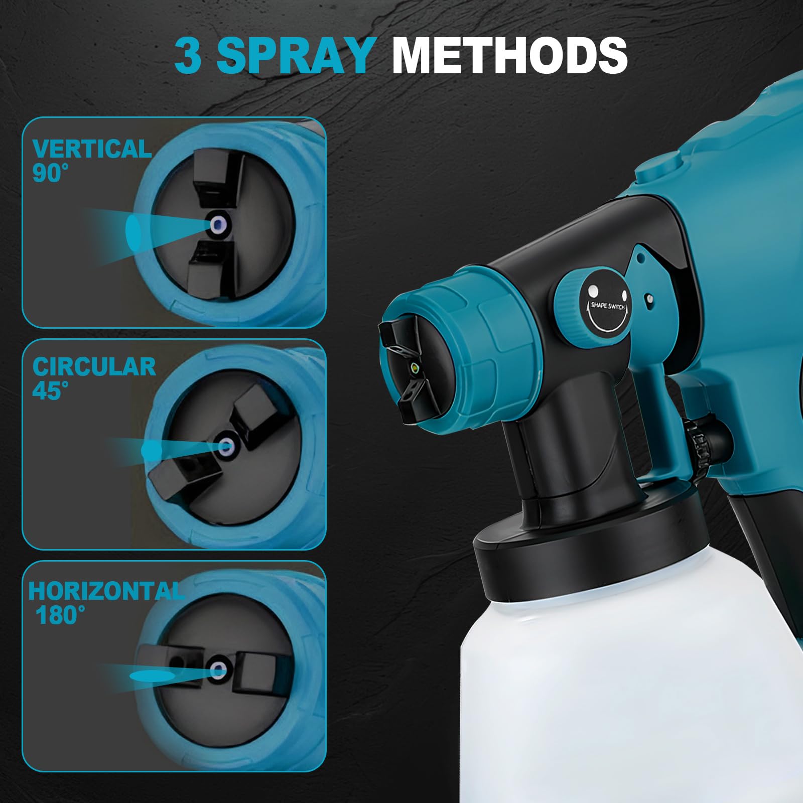 Sistema de pulverización de pintura a batería para batería Bosch de 18 V, sin escobillas, pistola de pintura eléctrica HVLP con 4 boquillas, 3 patrones y depósito de 1000 ml para vallas, terrazas