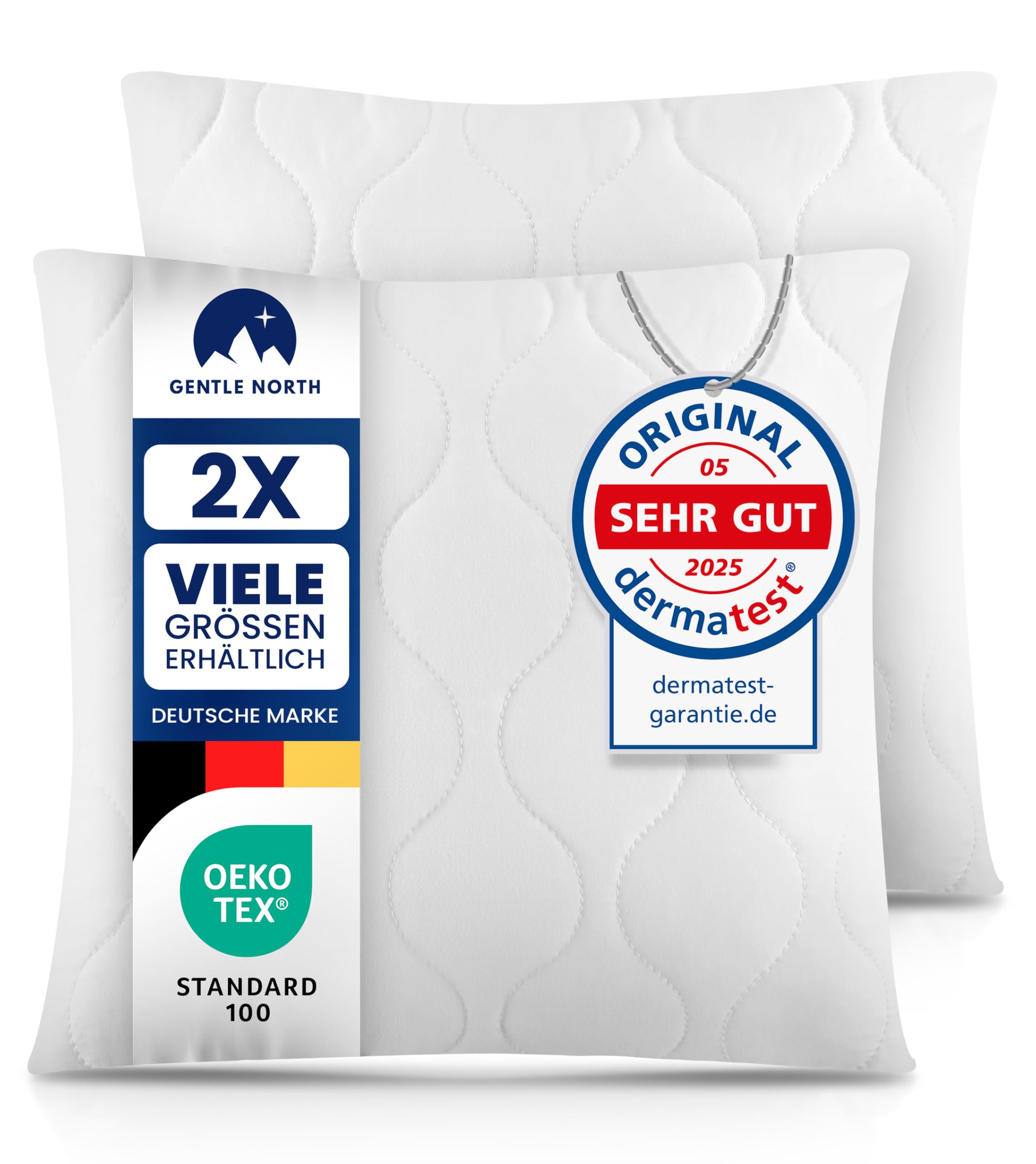 Gentle North Kopfkissen (45x45 cm groß) - 2er Set Kissen für Bett und als Dekokissen - Mit Reißverschluss für Füllung - Sofakissen - Zierkissen für Couch und Sofa - Ökotex - Waschbar bis 60° - Weiß