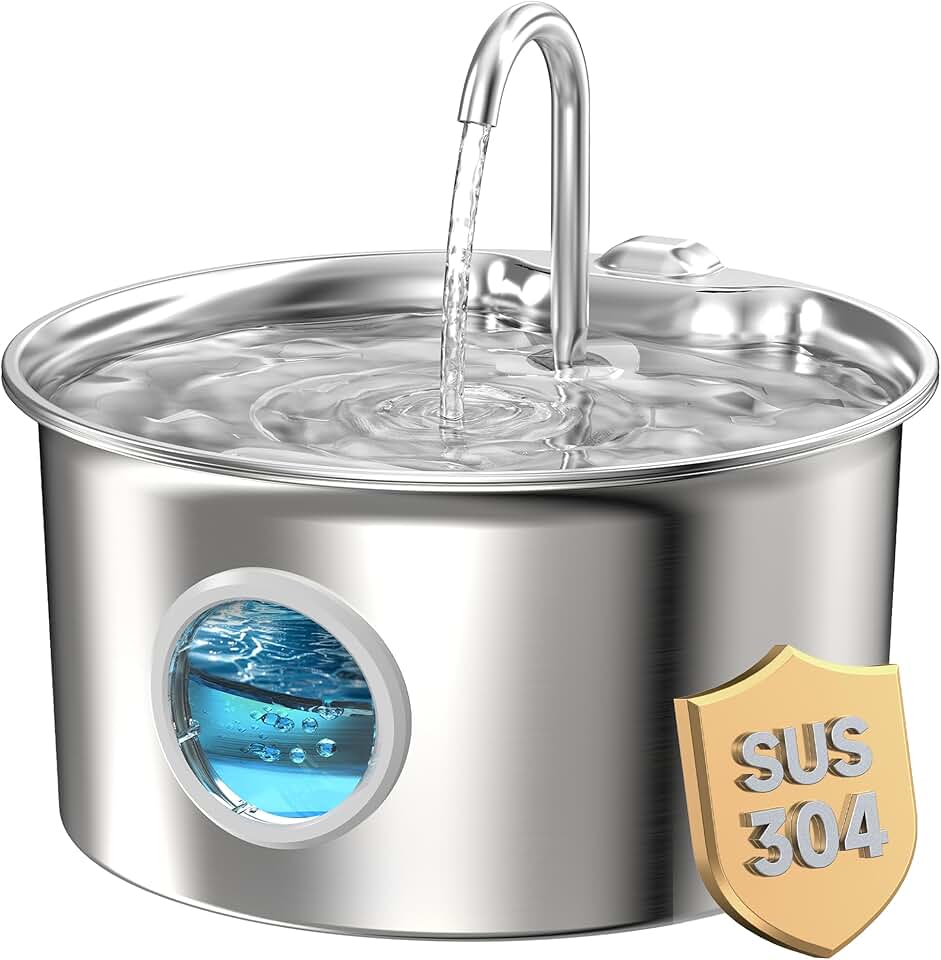 不鏽鋼貓飲水器：貓飲水器 - 88 盎司/2.6 公升室內貓用寵物飲水器 - 安靜貓飲水器 - 寵物餵食和飲水用品 - 適用於小動物