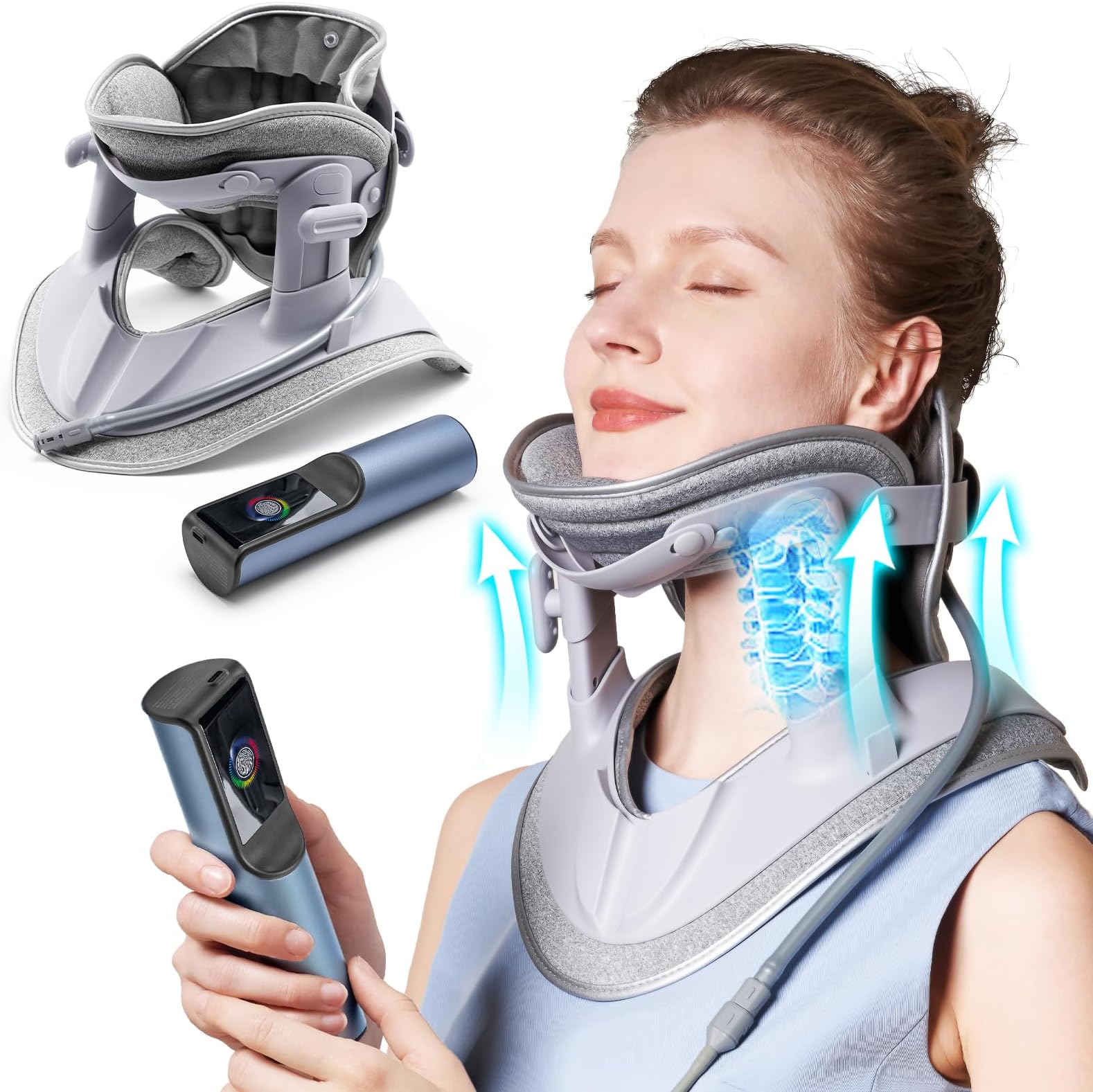 Cervical Neck Traction Device Fast Air Pump Brace, Adjustable Inflatable Stretcher With 3 Power Tractions Pain Relief Decompression Tension