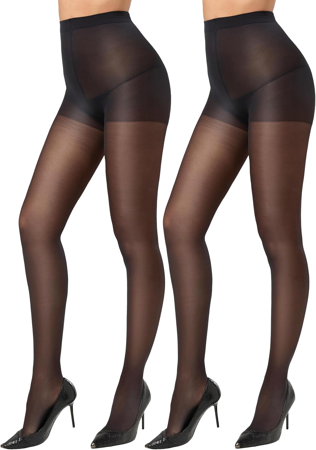 CozyWow 40D Sheer Tights for Women, Durable Control Top Pantyhose, High Waist Stockings with Reinforced Toe 2Black-XL