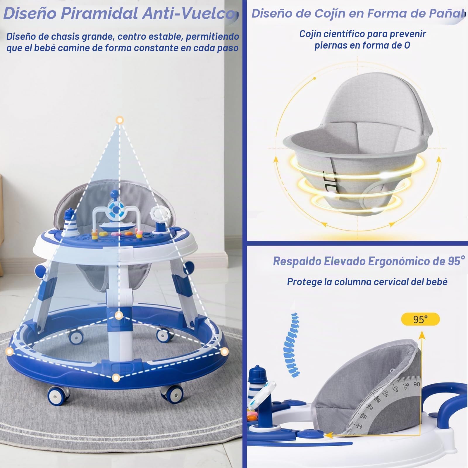 Andador Bebes 5 en 1,Con Bandeja Desmontable y Juguetes Musicales,Andador Plegable para Bebés,Tacata Bebe,Apto para Bebés a Partir de 6 Meses
