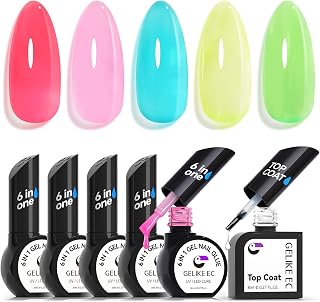 Gelike EC Gel Nail Polish - 6 in 1 Long Lasting Brush-On UV/LED Cure Soak Off, High Gloss No Chip Quick Dry Low Odor, DIY at Home & Salon Manicure Art Kit