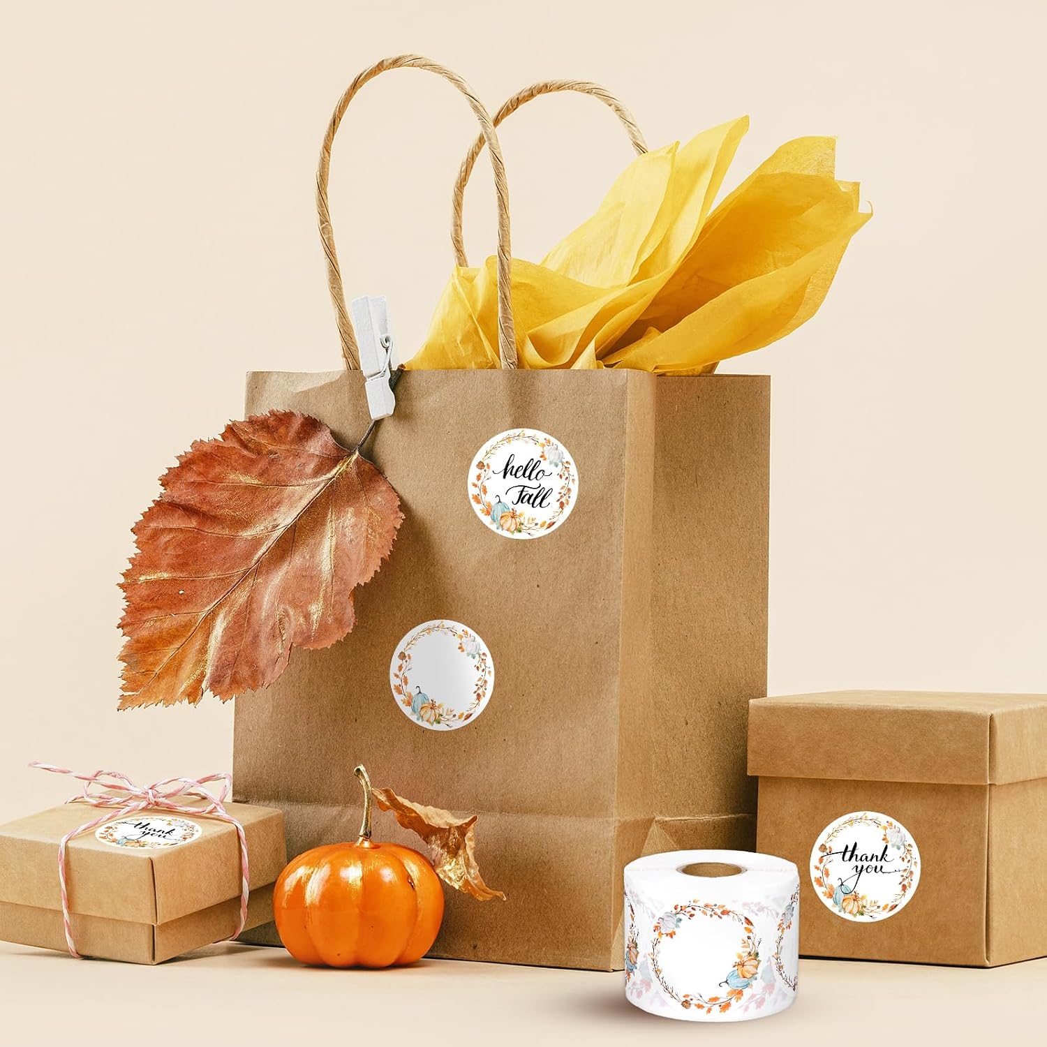 FYSUIMU Fall Thanksgiving Direct Thermal Labels Watercolor Pumpkin Leaves Label Stickers Autumn Round Self-Adhesive Printer Decals for DIY Candle Small Business Name Tag Logo Design, 500 Pcs image 5