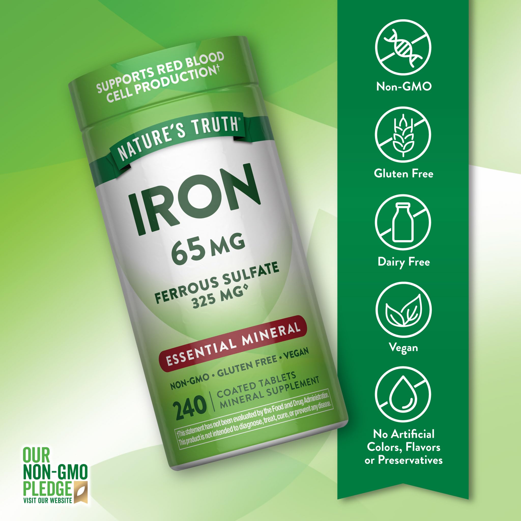 Nature's Truth Iron Tablets | 65mg | 240 Count | 325mg Ferrous Sulfate — Amazon image 3