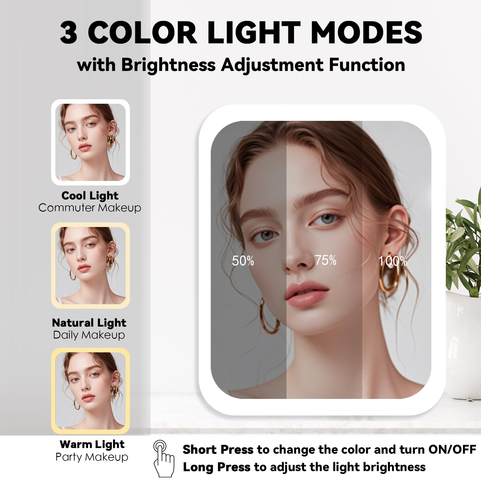Reise-Make-up-Tasche mit LED-Spiegel mit 3 beleuchteten Einstellungen, verstellbaren Trennwänden, Make-up-Pinsel-Aufbewahrungstasche und Schmucketui, Schwarz