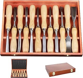 12 Pcs Wood Carving Tools Set with 60Cr-V Steel Blades & Premium Wooden Gift Box - Wood Chisel Sets for Woodworking Beginners and Professionals