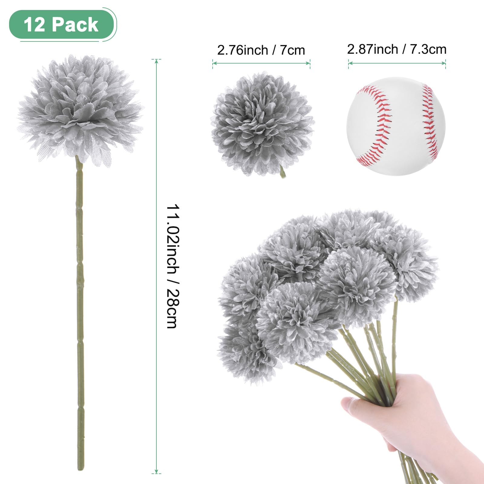 M METERXITY 12-Pack Artificial Chrysanthemum Ball Flowers - Image 3