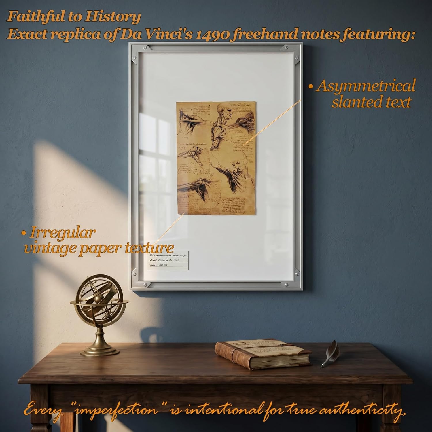 ArsVenciik Anatomical Study Framed Wall Art - Leonardo Da Vinci Human Muscle Anatomy Sketches, Modern Metal Frame Poster, Vintage Museum Decor for Clinic & Office (16.7x11.9 inch)