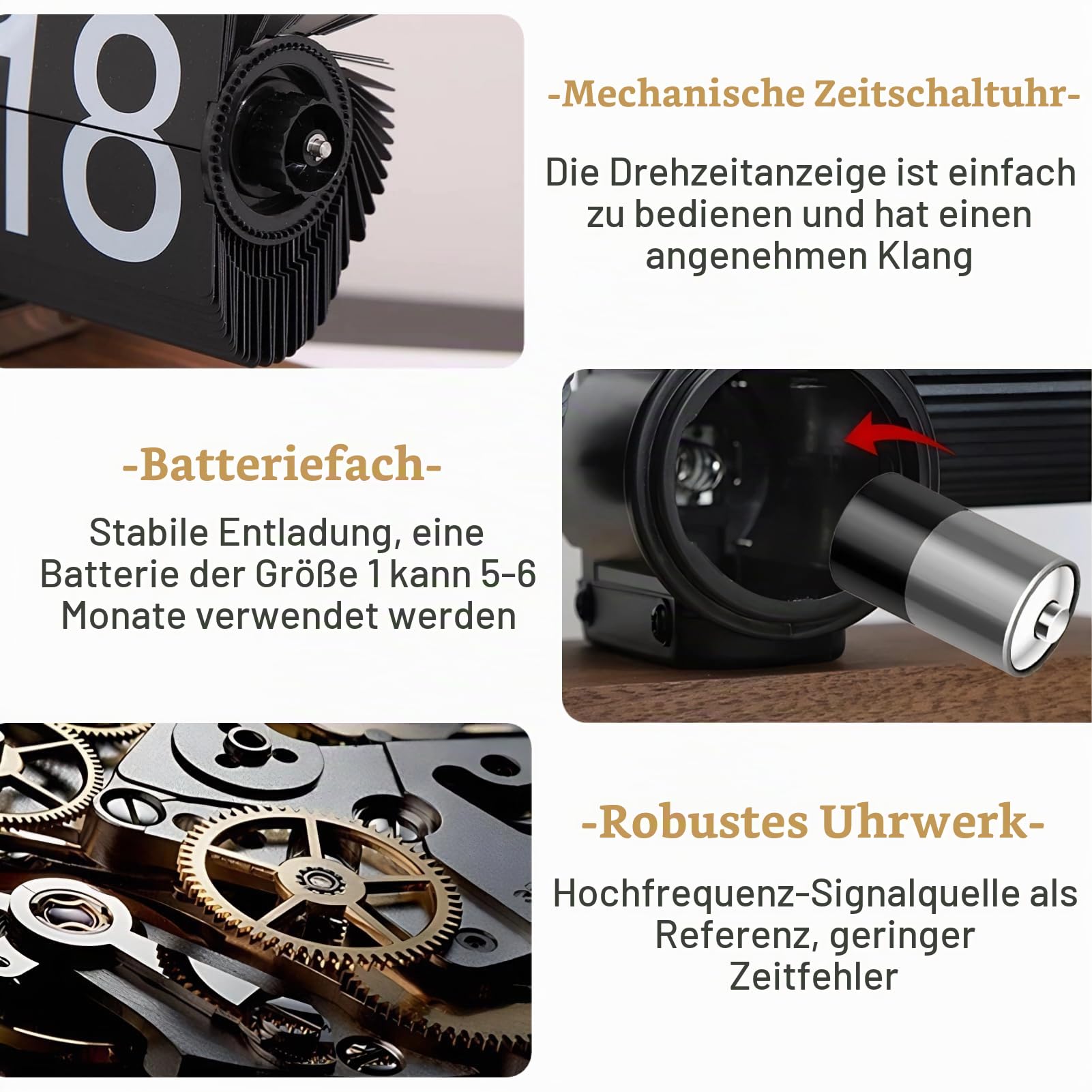 Greensen Flip Uhr Retro Digitale Wanduhr Batterie betrieben Tischuhr Große Zahlen Sichere Basis Kreative Flip Clock Desk Clock für Zuhause Büro Schule Hotel Café (Black)