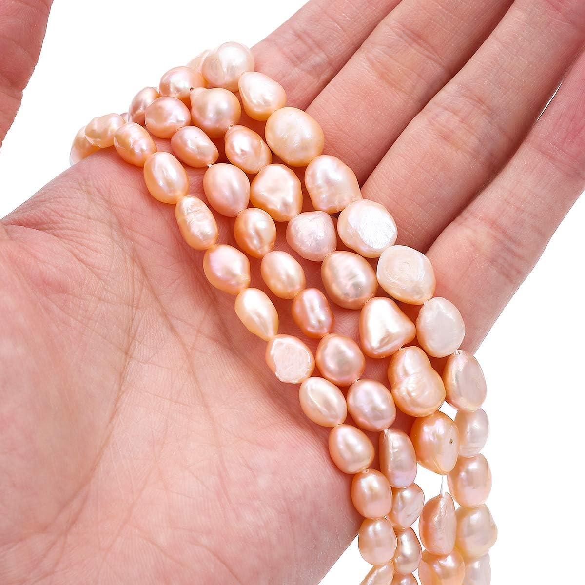 Natural Pearl Beads 7-8mm Pink Freshwater Cultured Loose Gemstone Beads for DIY Jewelry Making 13.8''/Strand - Image 3