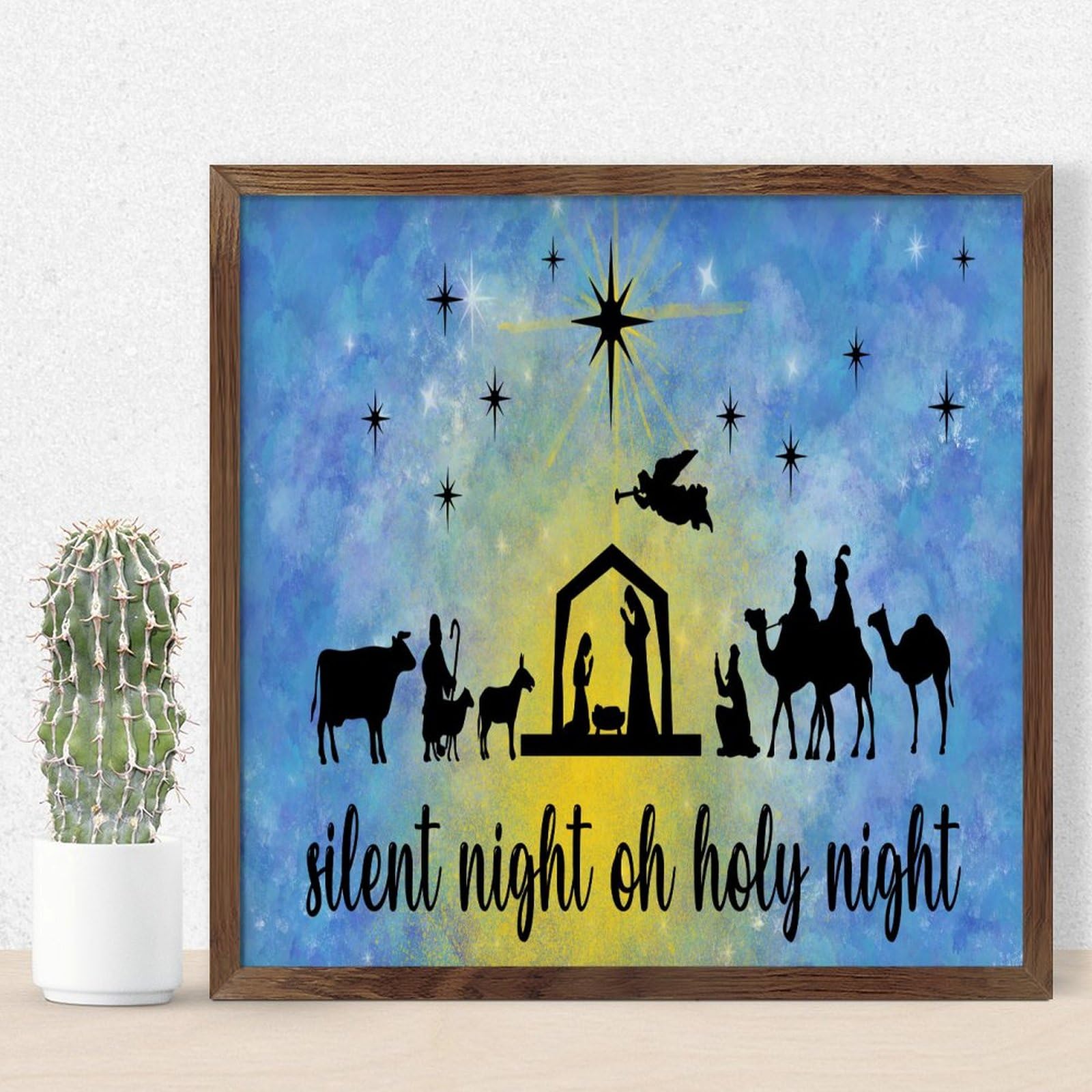 Cadeau de Noël chrétien Oh Holy Night en bois vieilli pour la famille