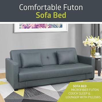 Pearington Mia Sofa Bed- Microfiber, Multi Position Bedroom, Living Room, or Office Futon; Couch Sleeper and Lounger with Extra Storage under Bottom Cushion, Grey