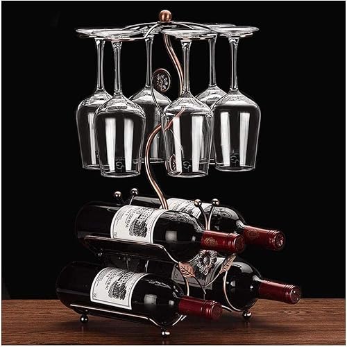Estante para vino y soporte para copas de vino, capacidad para 4 botellas de vino y 6 vasos, perfecto para decoración de cocina del hogar y estante