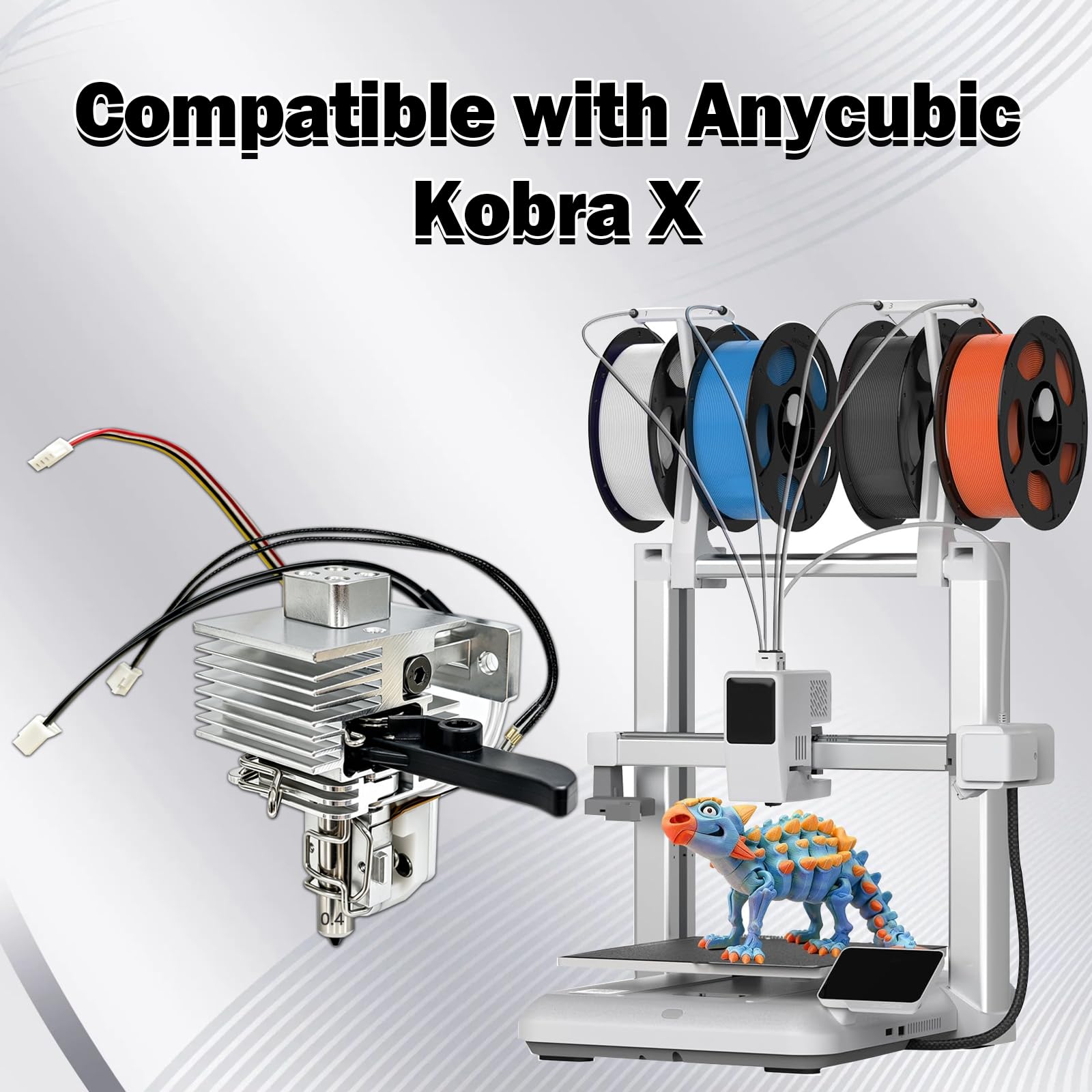 Kobra X 0.4MM Hotend Heizungsbaugruppe Kit Hot End Extruder Druckkopf | Kühlkörper Zirkonoxidkeramik Dehnungsmessstreifen für Anycubic 3D-Drucker mit 3 Gehärtetes Stahldüse & 1 Silikonhülle