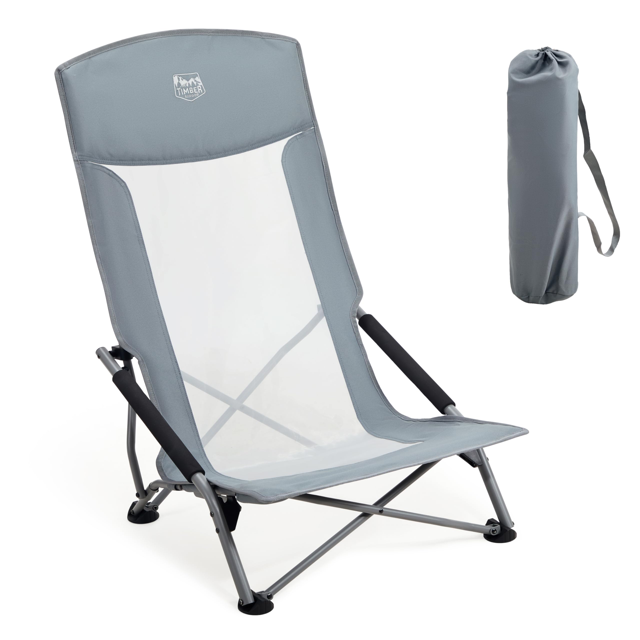 TIMBER RIDGE Chaise de Plage Pliable Dossier Haut Chaise de Camping Légère Portable en Maille avec Sac de Transport