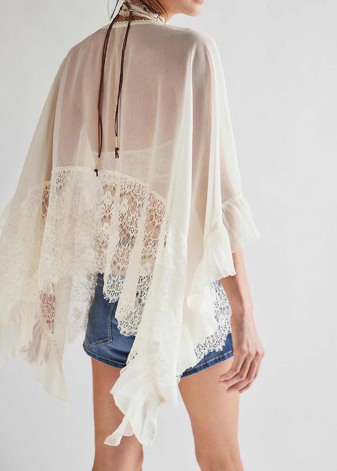 Women Long Sleeve Flowy Ruffle Tops Sheer Mesh Layered Frill Top Sexy See Through Lantern Sleeve Ruffle Shirt Blouse - Image 4