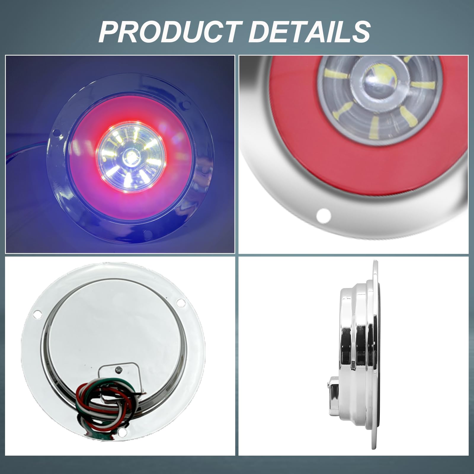 Biqing 4pcs 4" Feux Remorque LED Rond,12V 24V Led Feux Arrière de Remorque Rouge Feux Stop Blanc Feu de Recul Lamp Avec Lunette Chromée Eclairage pour Remorque Camion Van Remorque RV