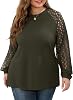 OLRIK Womens Plus Size Tops Lace Sleeve Blouse Waffle Knit Long Sleeve Shirts