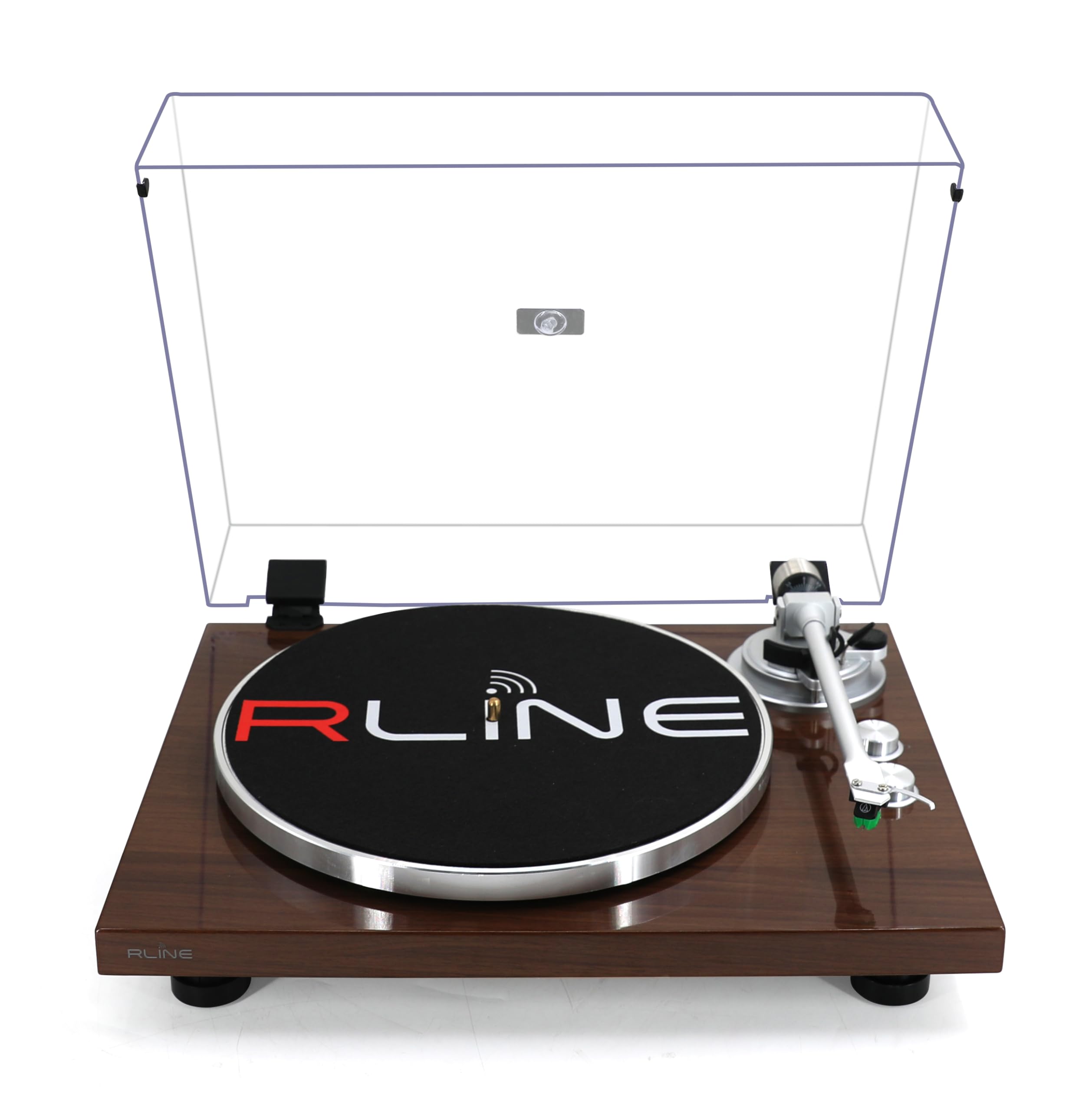 RLINE - Giradischi Vinili Bluetooth Noce Lucido, Lettore Vinili 33 e 45 Giri, Piatto 12" in Alluminio Pressofuso, Cartuccia Magnetica VM-95E, Pre-amplificatore Attivabile, Funzione Anti-Skating