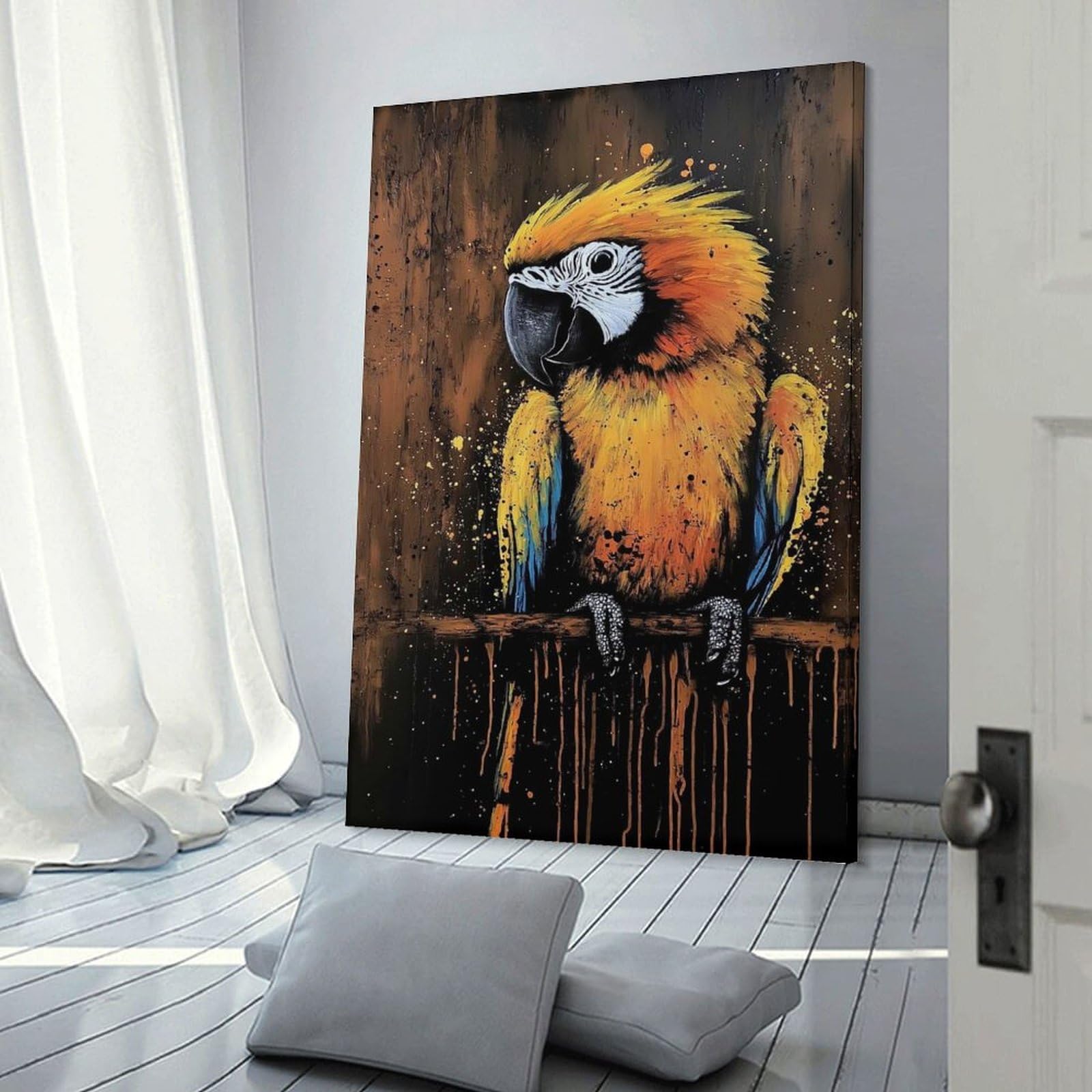 Junmoney Canvas Wall Decor Yellow Macaw Painting, 24x36inch(60x90cm), for Restful Interiors, Bedrooms Or Small Rooms, Canvas Wall Decor for Personal Spaces