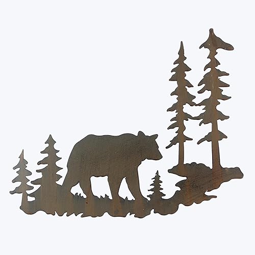 Young's Inc. Oso de metal cortado con láser, 20 x 16 pulgadas, decoraciones de oso para el hogar, decoración de cabina