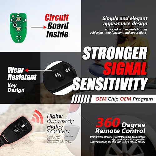 Miniatura 2 de 2 Keylessbest Reemplazo para Hyundai Santa Fe Accent 2009 2010 2011 2012 Control remoto PINHA-T038 3 botones 315MHz