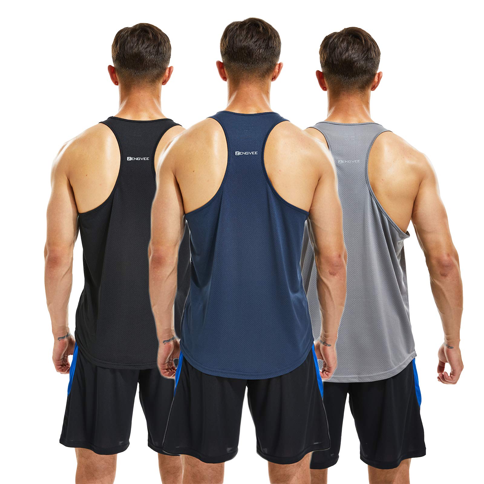 frueo3 Pack Running Muscle Tank Top for Men Quick Dry Workout Sleeveless Tops Breathable Y-Back Shirts Training Bodybuilding Vests