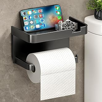 Black Toilet Paper Holder Wall Mount, Bathroom Tissue Holder With Shelf, Toilet Paper Roll Holder For Bathroom