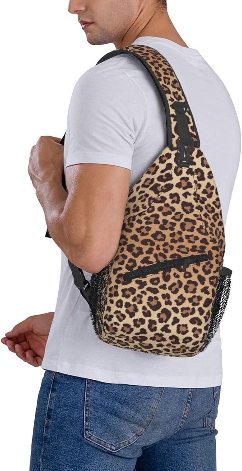 Leopard Print Crossbody Sling Bags for Women Men Brown Leopard Spot Pattern Wildlife Animal Skin Travel Sling Backpack Casual Chest Shoulder Bag Cute Cheetah Print Gym Sports Hiking Daypack - Image 7