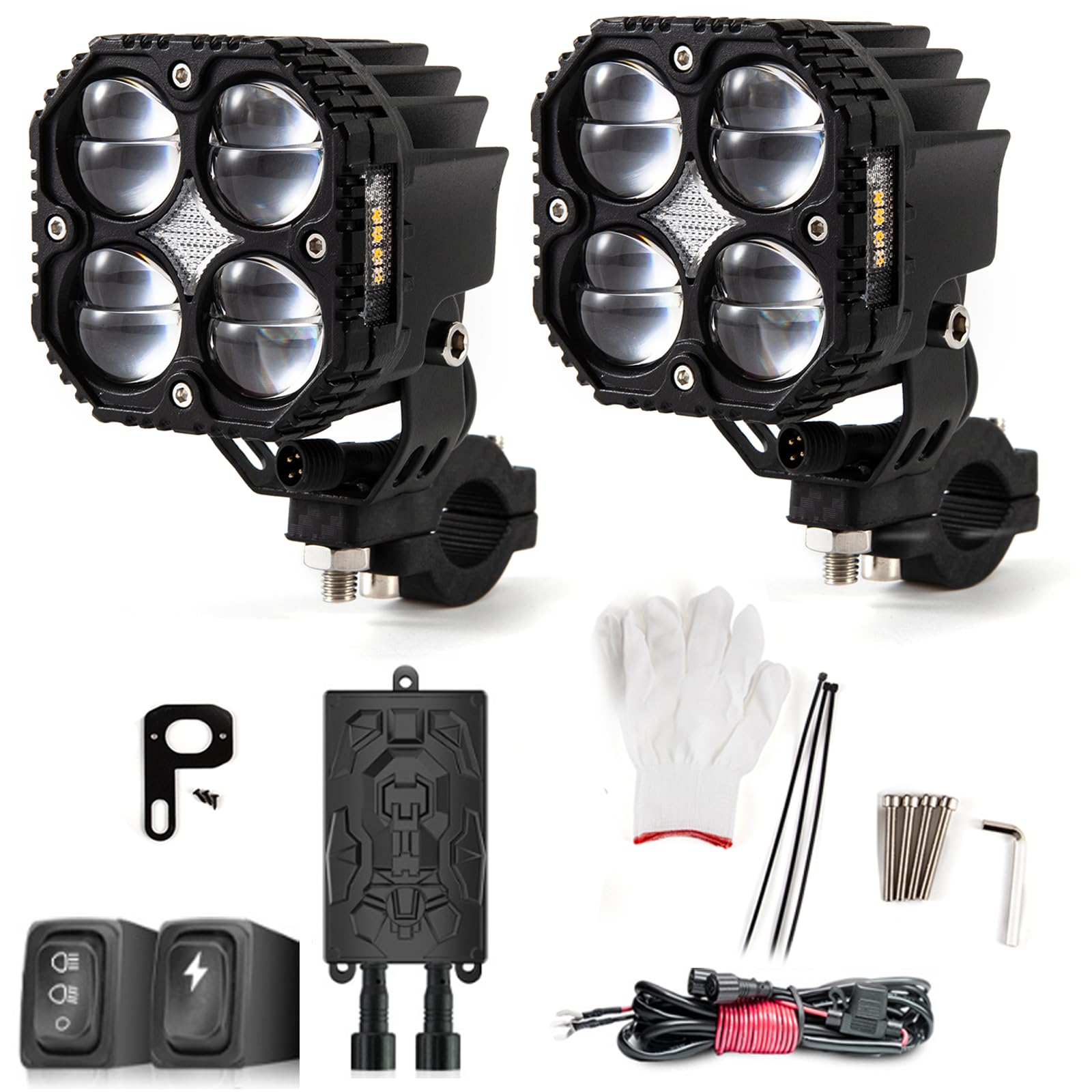 Faretti Moto 2 PCS Faretti Supplementari mMo LED Compatibili con Chopper Bobber Cruiser Cafe Racer Quad SUV