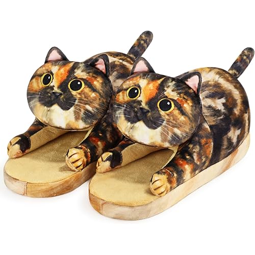 Funny Fuzzy Cat Slippers for Women - Fluffy House Shoes, Cute Animal Slippers for Indoor & Outdoor, Soft Non-Slip, Cat Gifts for Lovers, Christmas Gifts for Girls/Mom/Men