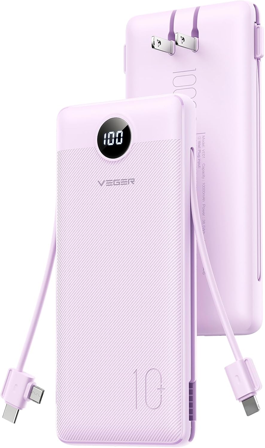 VEGER AC Wall Plug Portable Charger, 10000mah Slim...