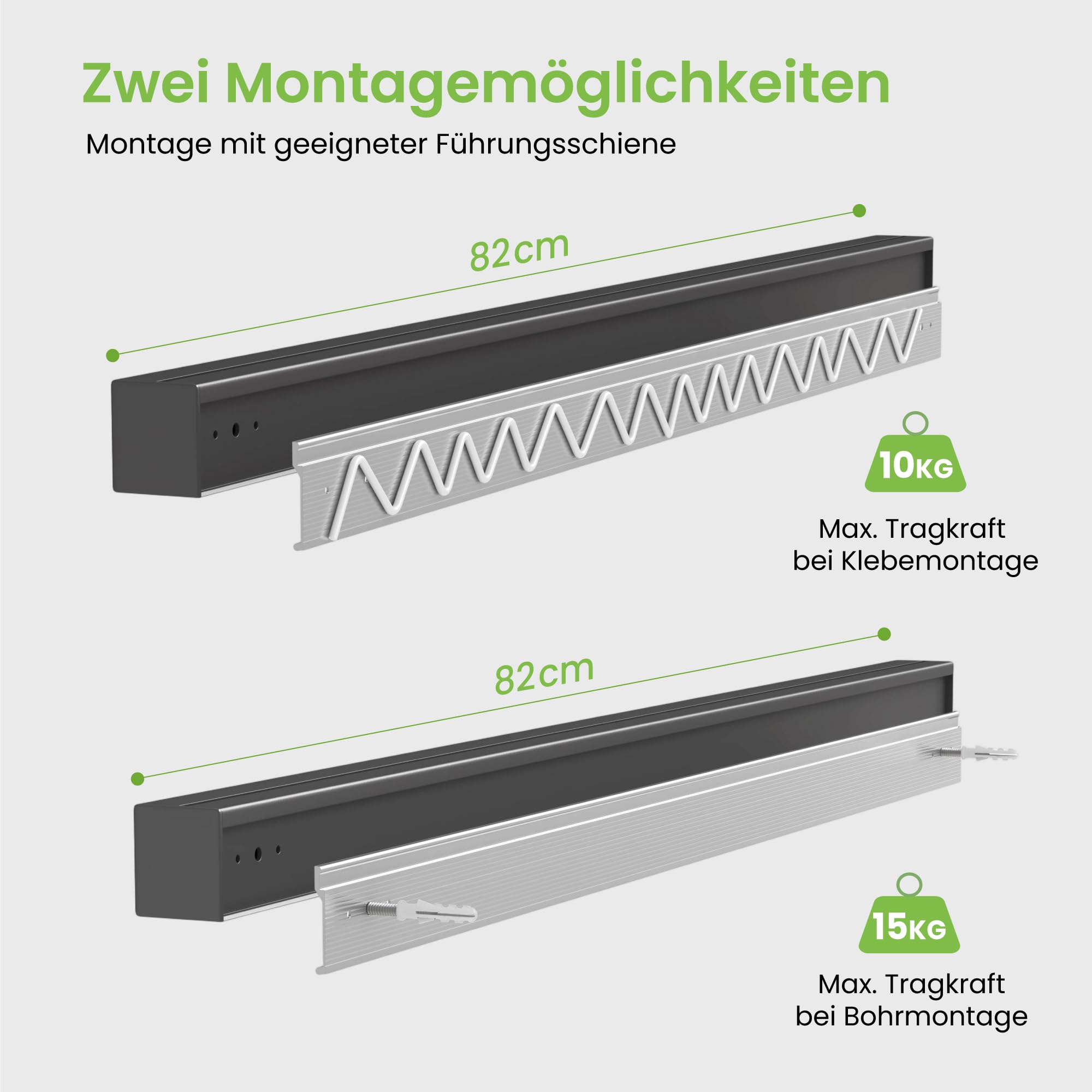 Mai & Mai 2-Stöckiges Gewürzregal mit Topfdeckelhalter und Besteckhalter | Küchen Organizer abnehmbar, Küchenregal Wand Metall inkl. Handyhalter und 5 Haken, Schiene 82 cm Grau Reglo-09-11-12