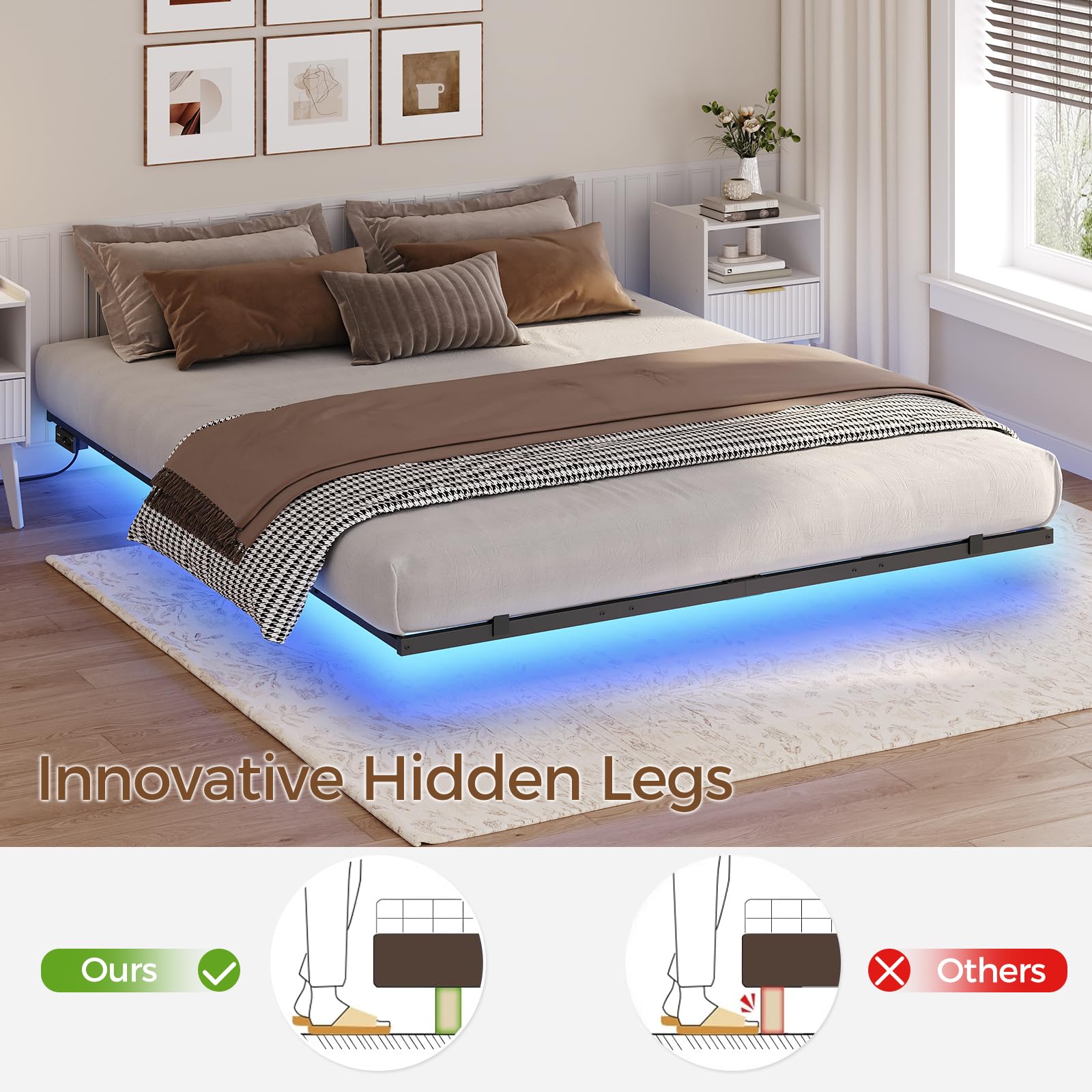 Volwassen bed 140x200cm met LED, hoofdeinde met nis, MDF frame, lattenbodem, wit, zonder matras