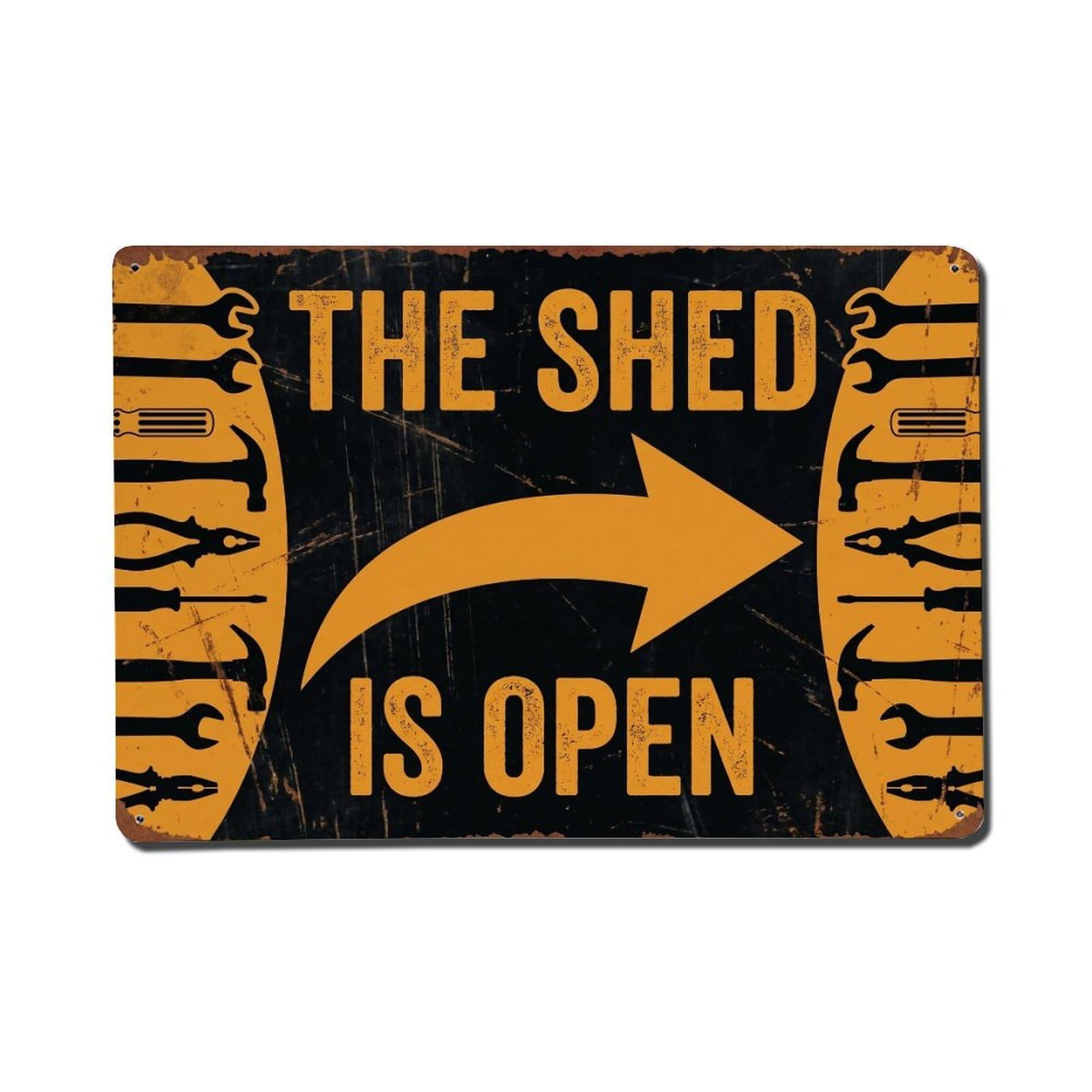 Shed Open Garden Tools Workshop Welcome Repair Metal Tin Sign Plaque Wall Decor for Cafe, Man Cave, Club Bar, Office, Home Garden Round Metal Poster 8x12Inch