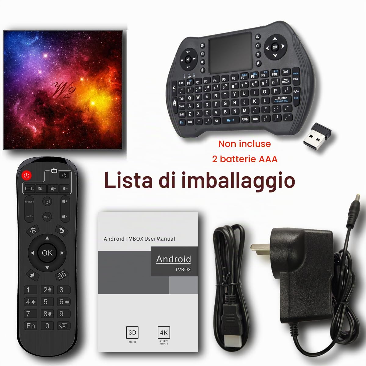 4K UHD TV Box Android 4GB RAM 64GB ROM, custodia TV supporto Wi-Fi 2.4G/5G, Bluetooth, HDMI, USB, mini tastiera senza fili inclusa