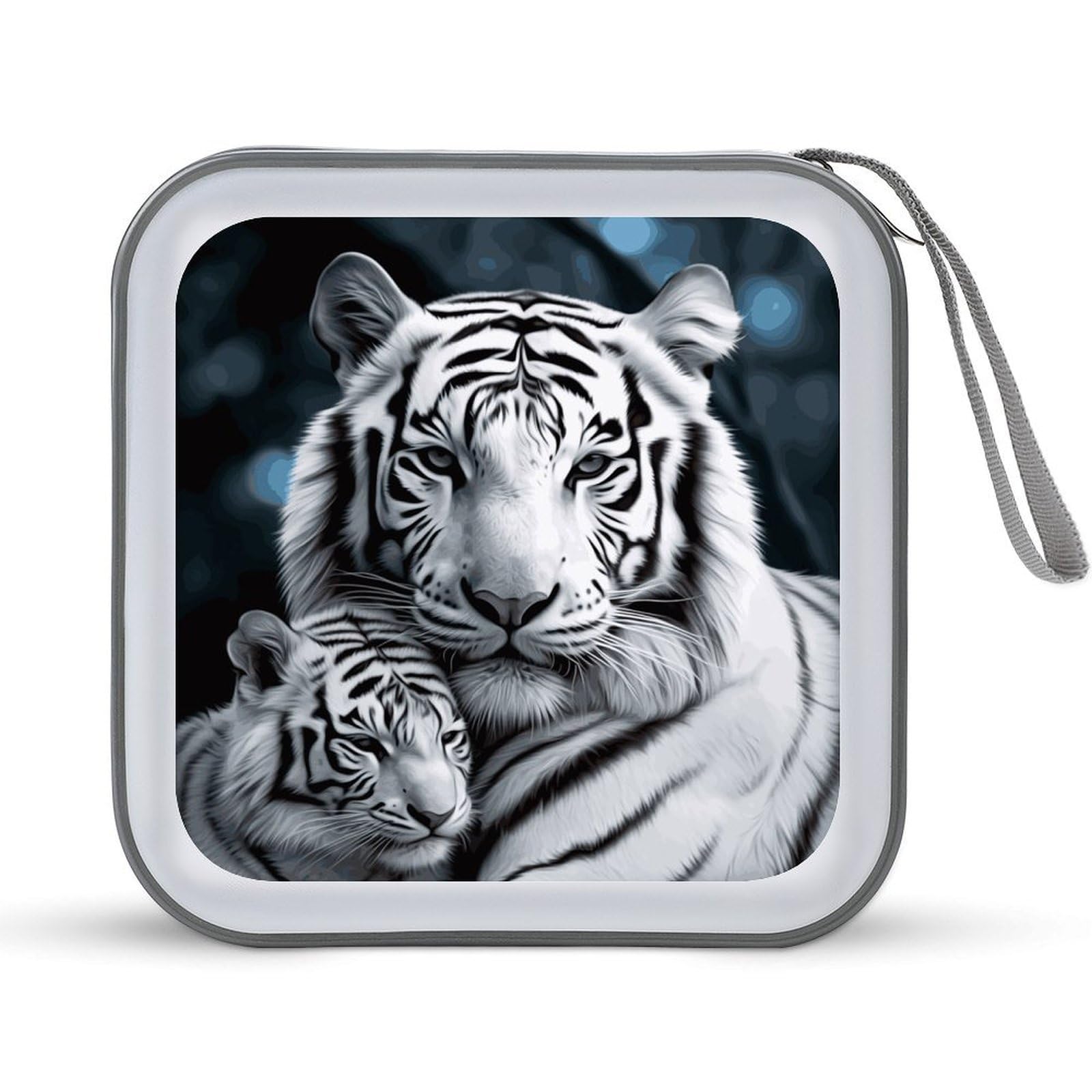 VstaDank White Tiger CD Case with Hand Strap Lightweight DVD Wallet Holder 40 Capacity CD/DVD Case Wallet Protective CD Wallet CD/DVD Portable Storage Binder for Car Home Office