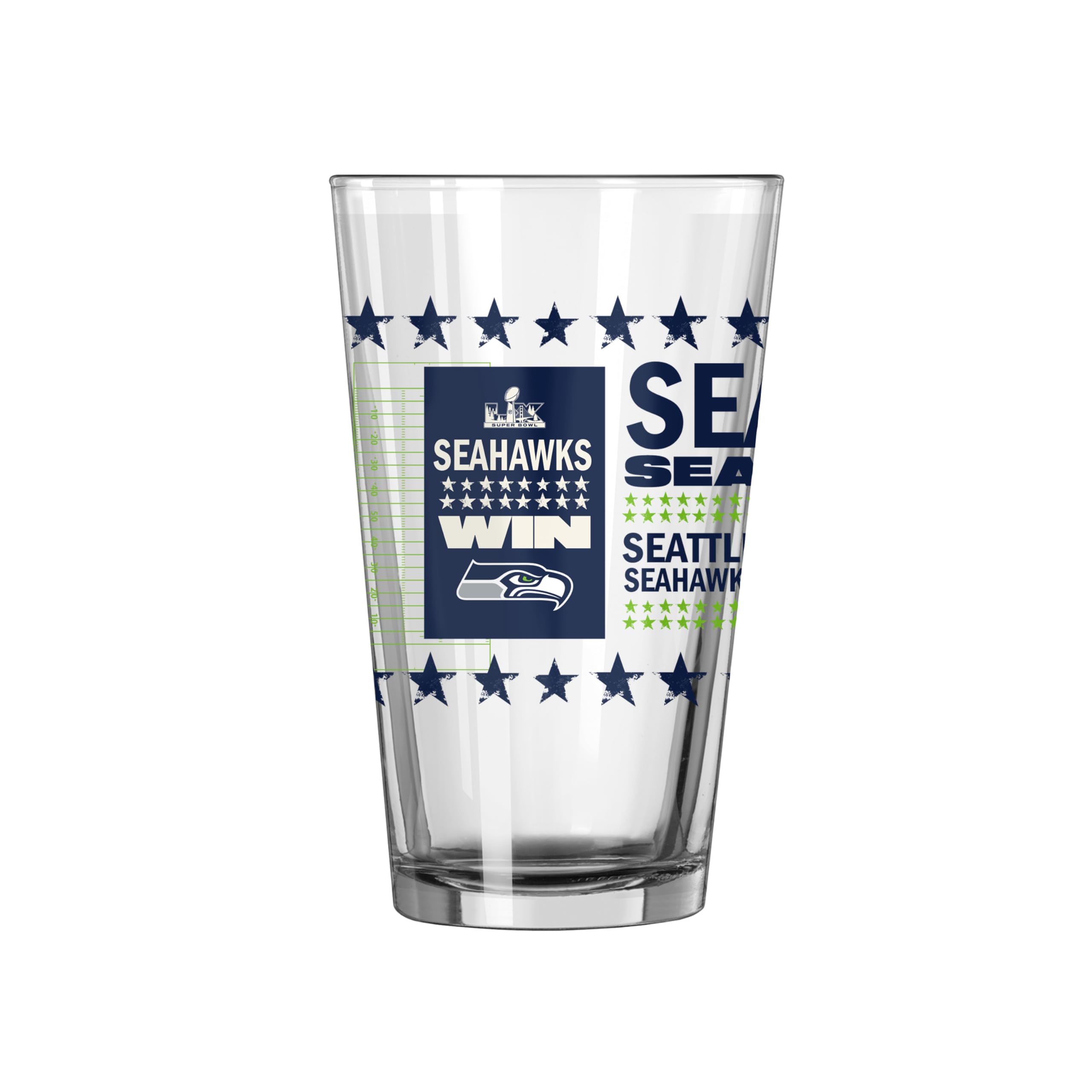FANMATS NFL Seattle Seahawks Super Bowl 60 Champions 16 oz Pint Glass – Game Score Design, 16 Fluid Ounces, Glass