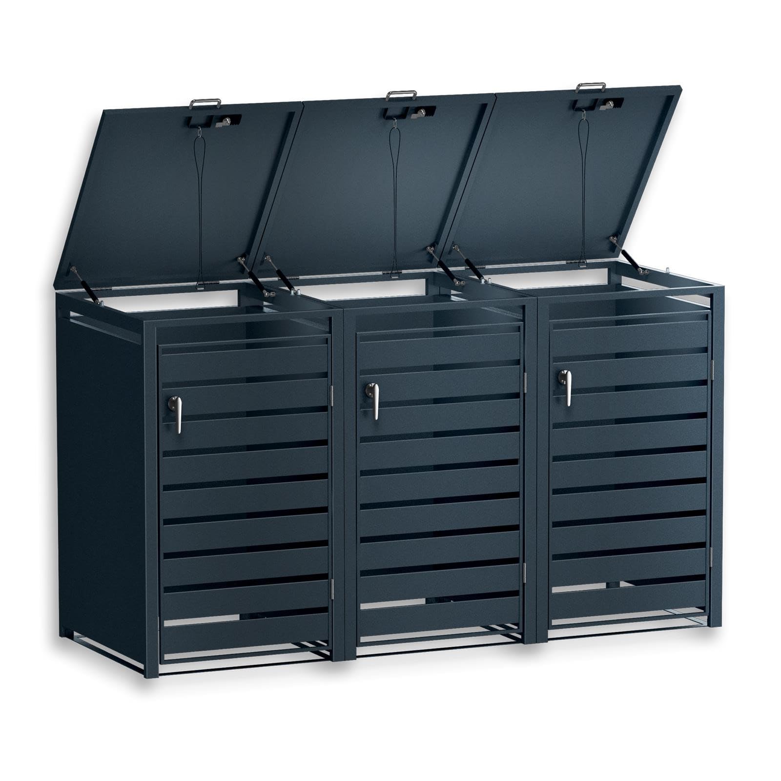 Metzler Anthracite Bin Box with Stripe Band 3 x 240L, Cover for 3 Bowls, Heavy Duty Powder Coated Steel - 3