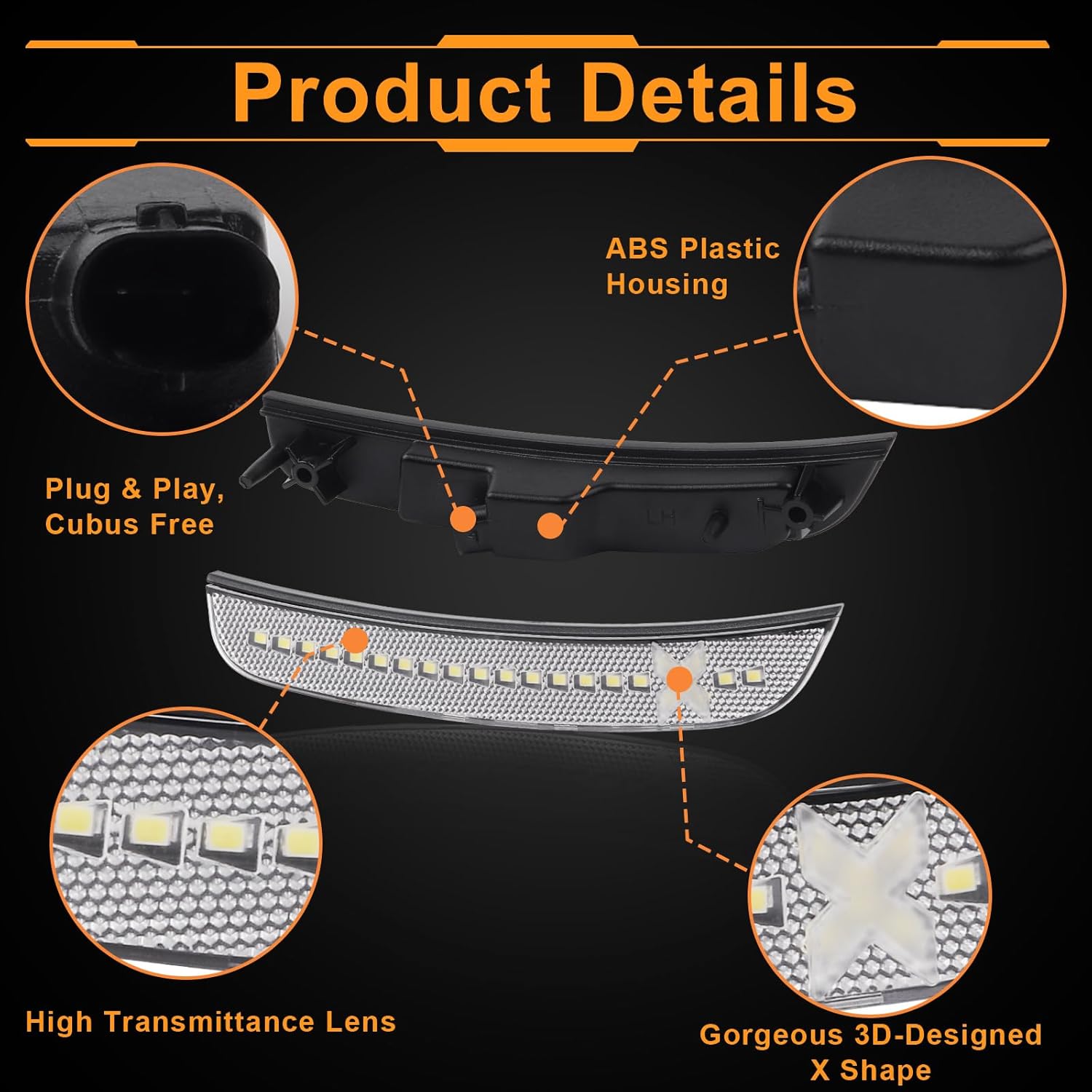 LED Side Marker Lights Compatible with 2015-2021 Chrysler 300 XStyle Light Beam [Patent Pending], Front Rear Bumper Marker Lamps, All White Light, Clear Lens 4pcs Spirit Snake Series