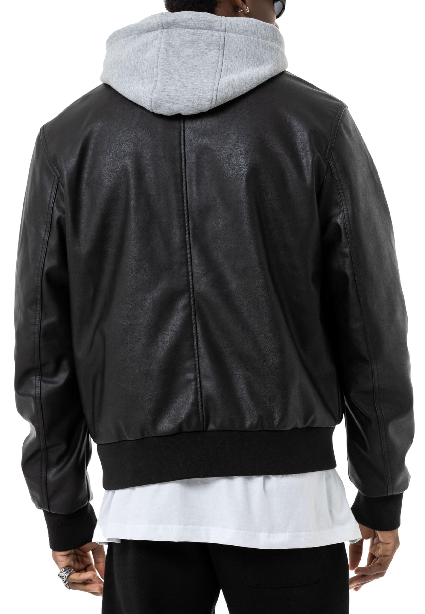 Red Bridge - Chaqueta bomber de piel sintética para hombre con capucha desmontable