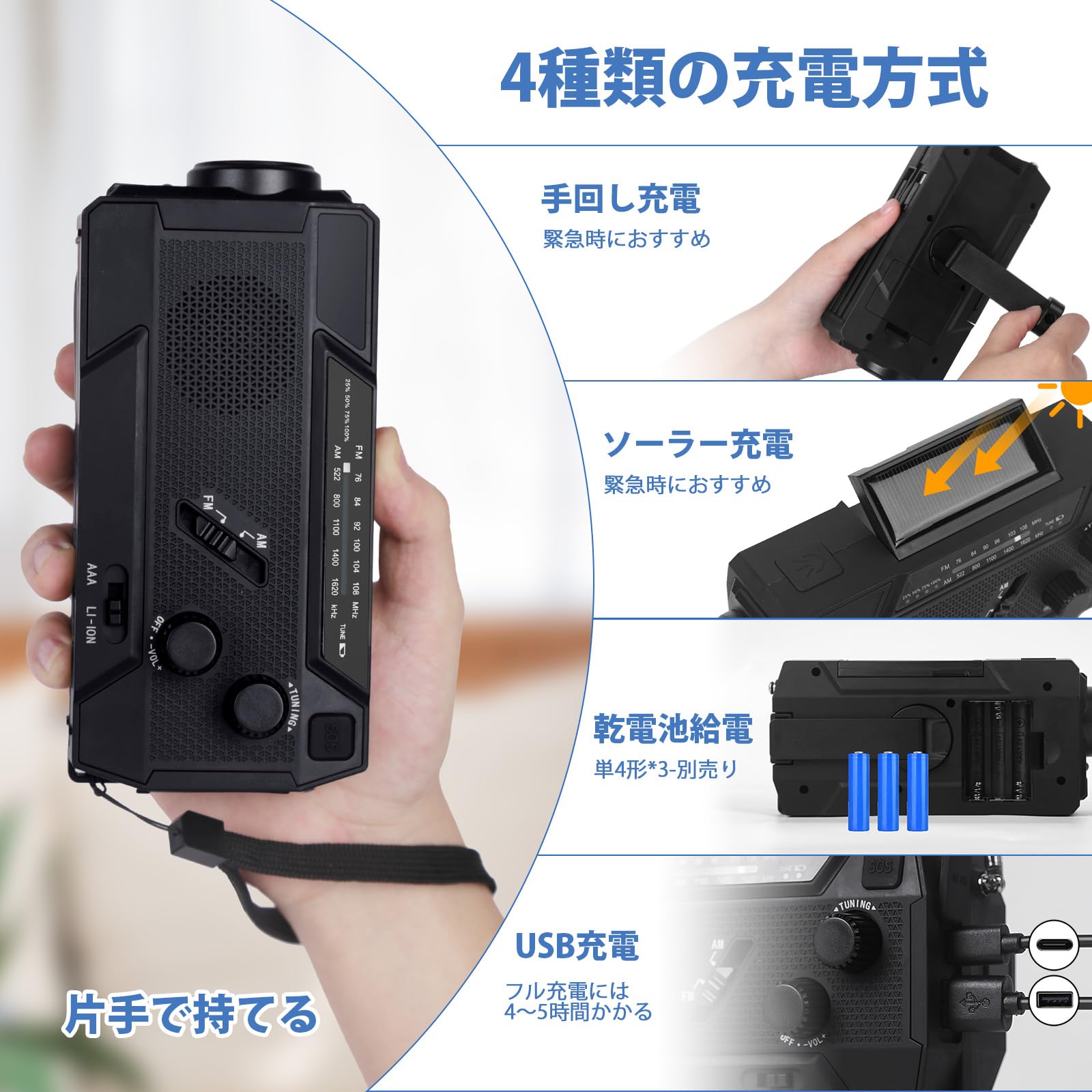 Amazon.co.jp: Shinmax 防災ラジオ 4000mAh電池内蔵 AM/FM対応 手回し